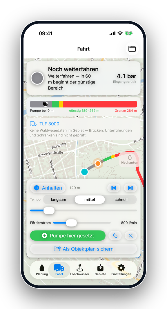 Simulationsfahrt auf der Karte